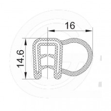 Klemprofiel | EPDM | mosrubber kraal zijkant | zwart | 14,6 x 16 mm | per meter